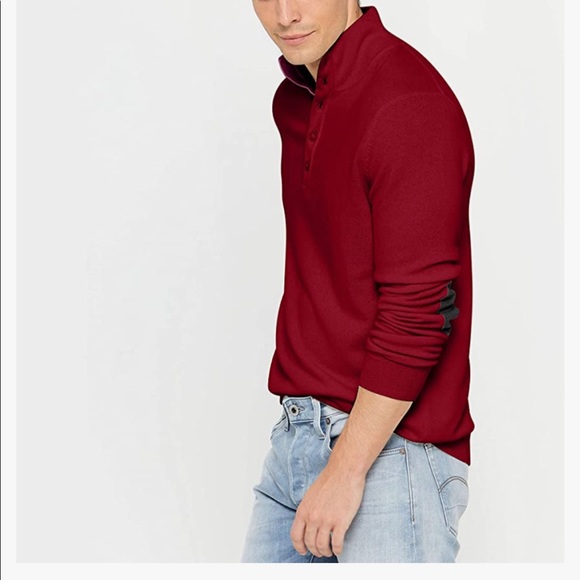 STATE CASHMERE Mock-Neck Quarter Button Polo Sweater Elbow Patch 100% Cashmere L - Picture 5 of 14